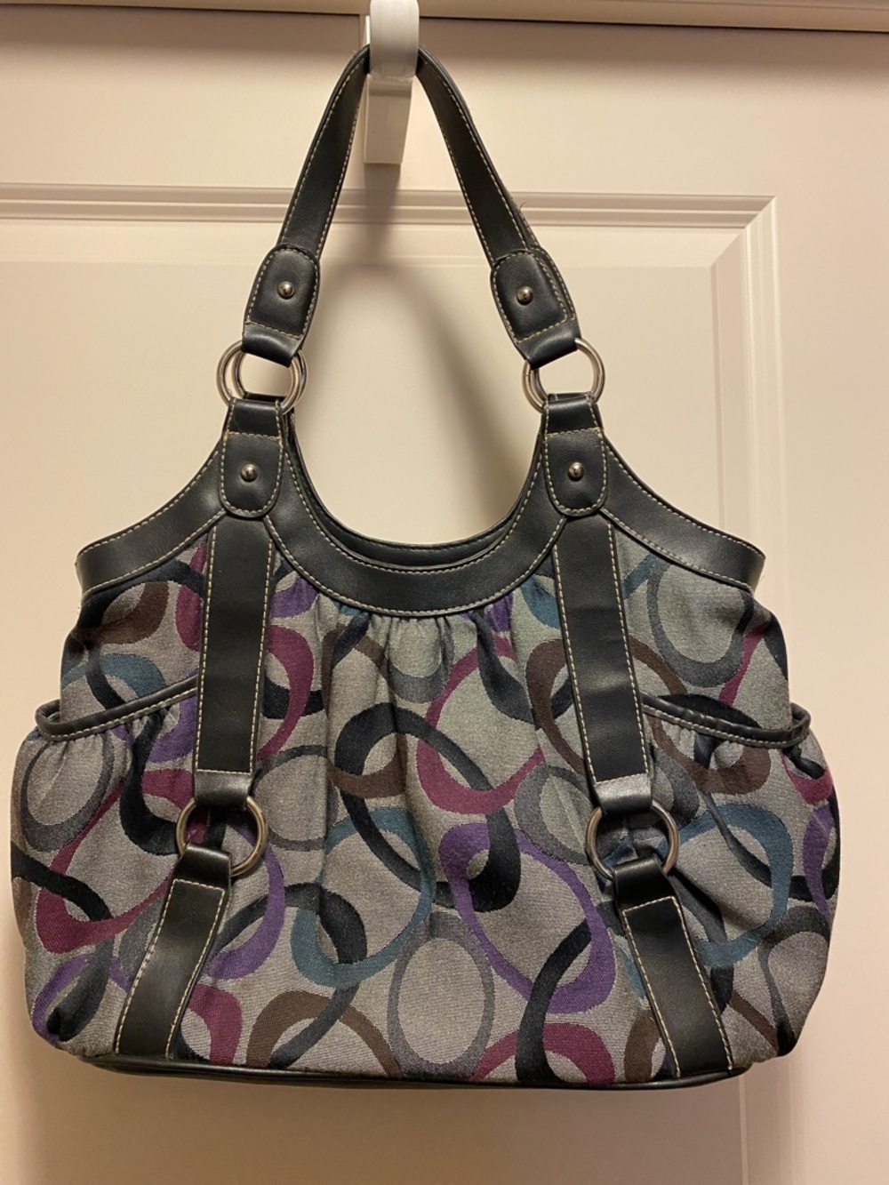 Vintage Rosetti Multicolor Circle Pattern Shoulder Bag with Black Trim